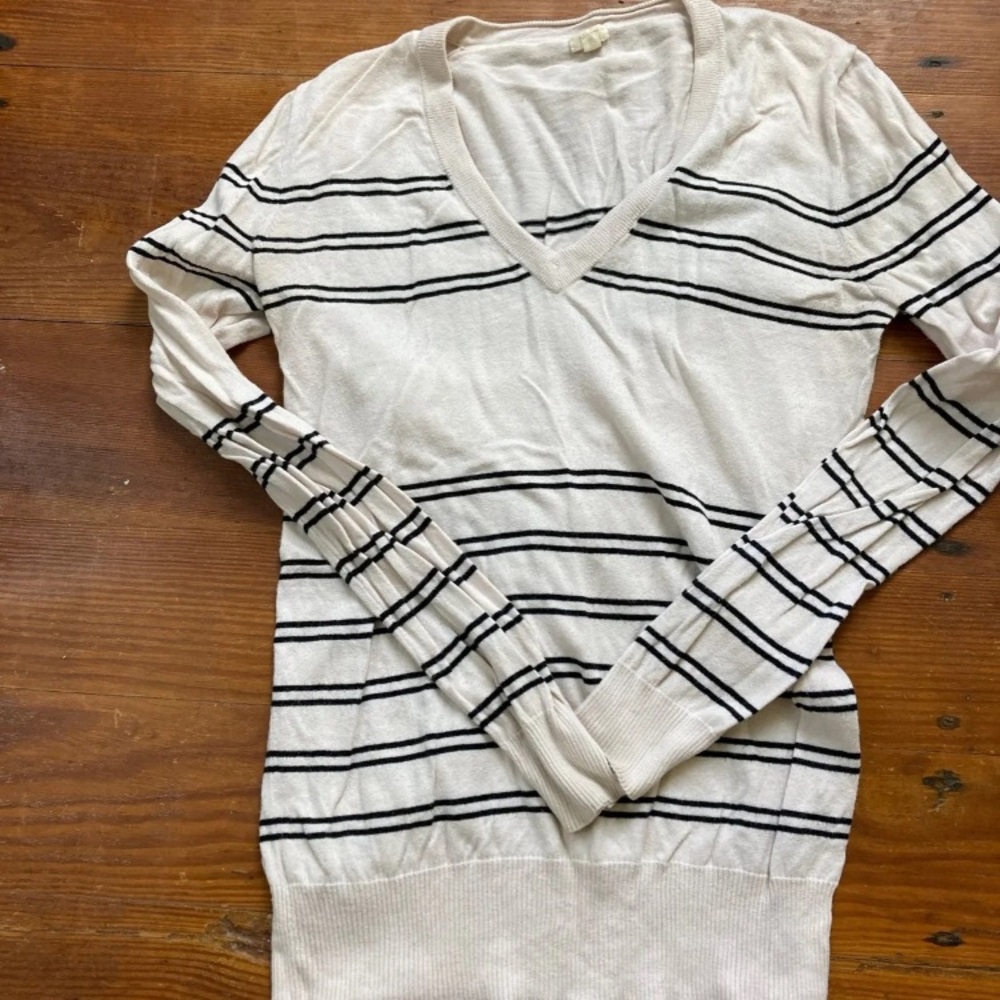 Cream and black striped J Crew Sweater